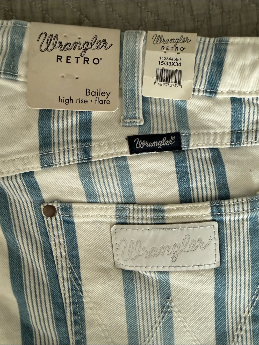 Wrangler Retro Bailey High Rise Flare Jeans - Blue&White Stripes 15/33 length 34